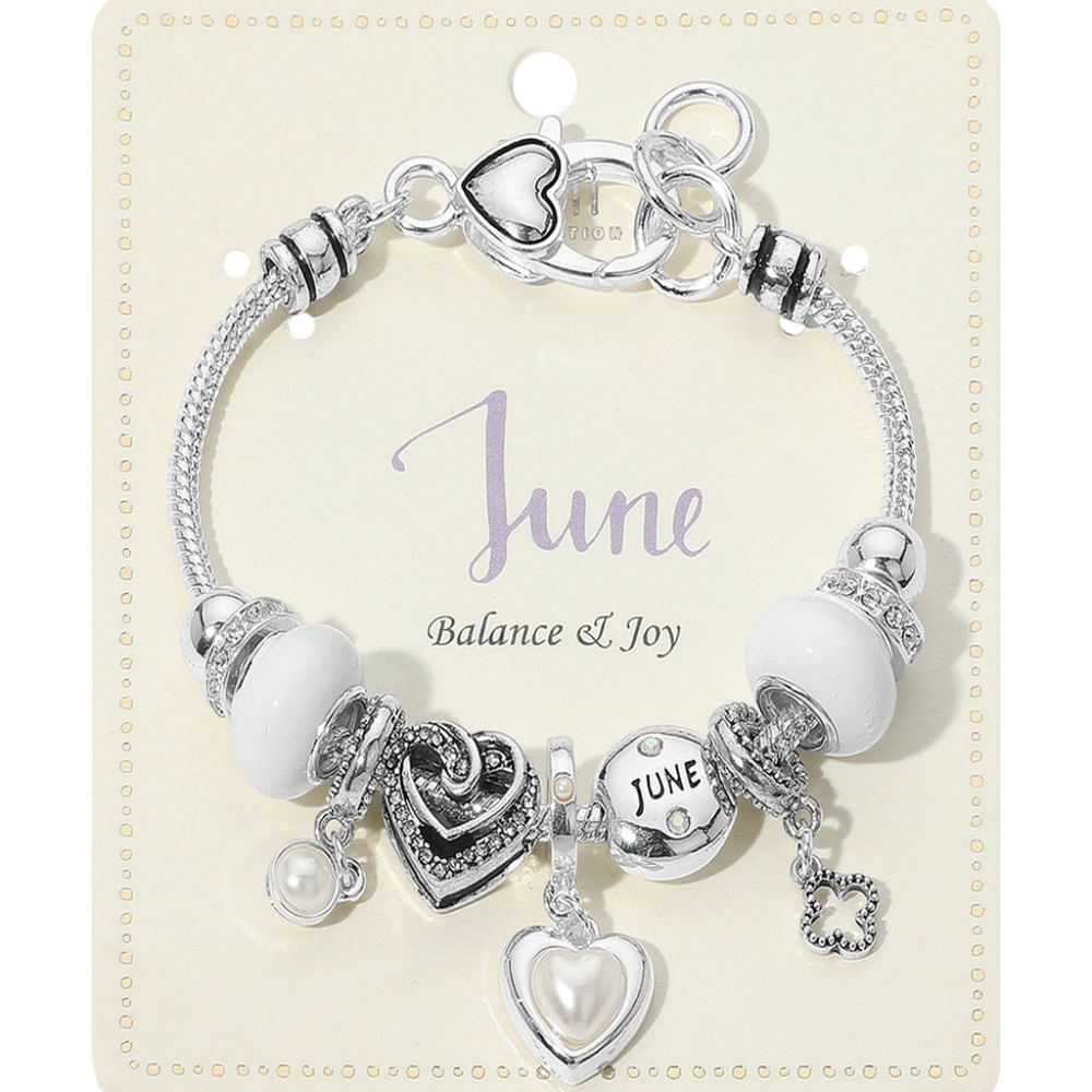 Silver & Pearl June Birthstone Charm Bracelet Fashion Statement Accessories